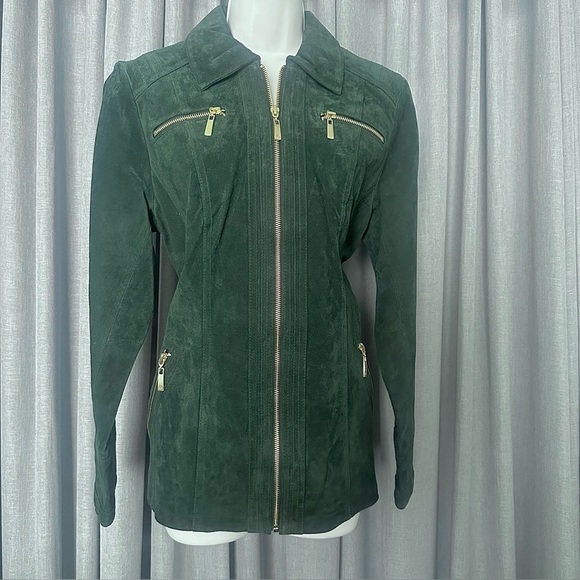 dennis basso Jackets & Blazers - NWT Dennis Basso womens  Medium washable suede green coat